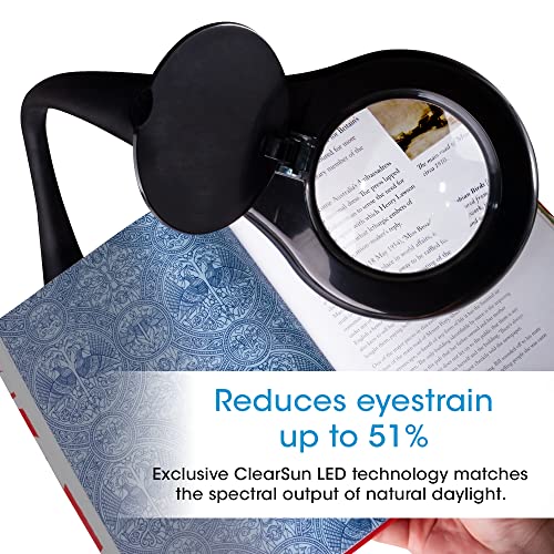OttLite Prevention LED Desk Lamp with Adjustable Magnifier, Black | ClearSun LEDs Reduce Eyestrain | 1.7x Optical Grade Magnifier with 3.4x Spot Viewer | 4 Brightness Settings