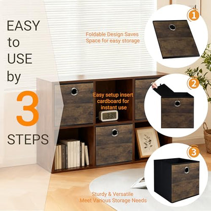 Stylish Fabric Cube Storage Bin with Wood Grain,Sturdy Storage Cube Box for Shelves, Foldable Basket Space Saving Storage Organizer for Home,Office,Nursery,Living Room,Bderoom,3 Pack(12.6x12.6x12.6in) - size: Large-12.6x12.6x12.6inch