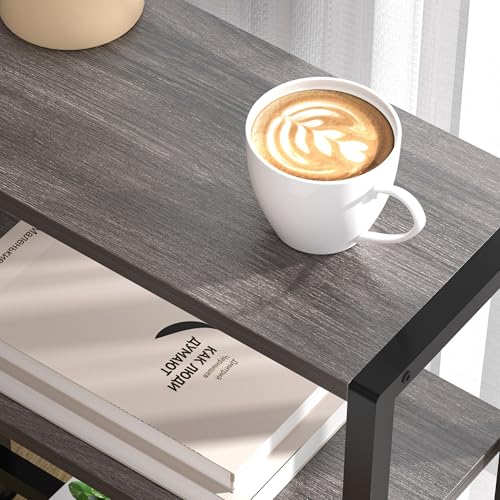 Narrow Side Table for Small Space, 2-Tier Small End Table with Shelf Holder, Slim Nightstand, Skinny Snack Couch Table in Living Room, Bedroom, Study, Kitchen and Balcony (Grey) - color: Grey