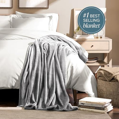 Bare Home Fleece Blanket Luxury Microplush (Full/Queen, Light Grey) | Ultra-Soft Lightweight Blanket for Bed, Sofa, and Couch, Cozy & Warm Blanket - color: 03 - Light Grey, size: Full/Queen