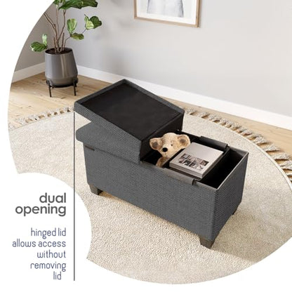 Storage Ottoman Bench with Bins, 30-in Storage Bench for Bedroom End of Bed, Folding Foot Rest Ottoman for Living Room Max 660lbs, Fabric Ottomans, Grey
