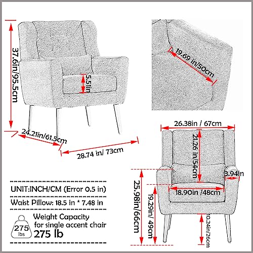 Accent Chair, Living Room Chairs with Solid Wood Legs & Pillow | Chairs Living Room with High Tufted Backrest, Reading Chair for Bedroom/Office, Chenille Fabric - color: Olive Green