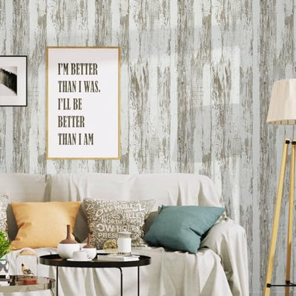 WENMER White and Brown Rustic Wood Wallpaper 17.3"x118" (14.1 sq.ft.) Distressed Shiplap Contact Paper Peel and Stick Waterproof Self Adhesive for Cabinets Countertops Vinyl Roll - size: 17.3" x 118"