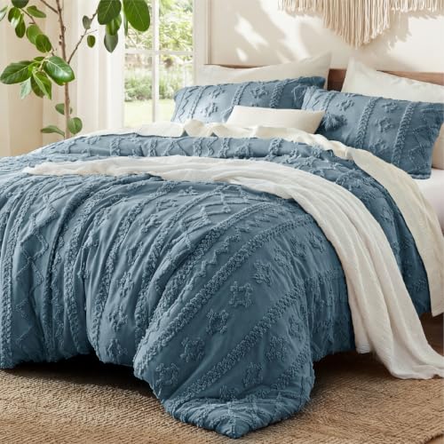 Bedsure Tufted Boho Comforter Set Twin Size - Dusty Blue Boho Bed Set, GentleSoft™ 2 Pieces Farmhouse-Style Embroidery Bedding, Gifts for Woman, Soft Jacquard Kids' Twin Comforter for All Seasons - color: 21 - Grayish Blue - Elegant, size: Twin/Twin XL