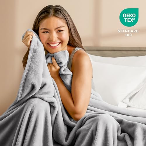 Bare Home Fleece Blanket Luxury Microplush (Full/Queen, Light Grey) | Ultra-Soft Lightweight Blanket for Bed, Sofa, and Couch, Cozy & Warm Blanket - color: 03 - Light Grey, size: Full/Queen