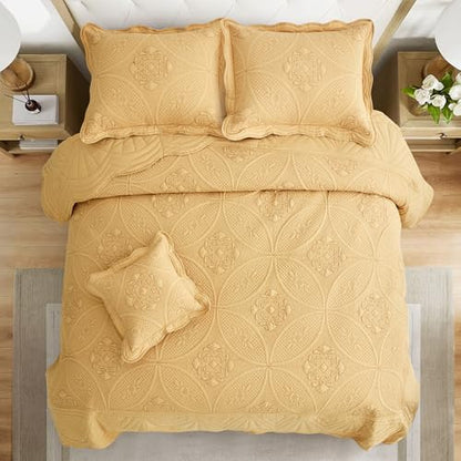 DaisyHuang Bedspread - Full Size Bedding Cover - Modern & Contemporary Coverlet Set, Real Stitching, Reversible, Lightweight, 5 Piece, Honey Gold - color: Honey Gold, size: Full(96"x110")