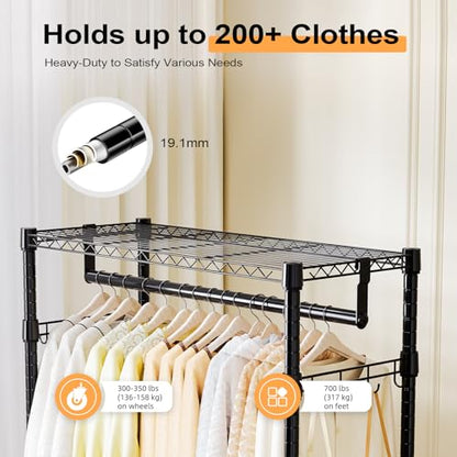 M MZG Heavy Duty Rolling Garment Rack 3 Tiers Adjustable Wire Shelving Clothes Rack with 2 Rods and Side Hooks,Storage Closet Clothing Rack with Wheels Black 15.7" D x 29.5" W x 74.5" H - color: Black, size: 3 Tier with 2 rod, 15.7"D x 29.5"W x 74.5"H