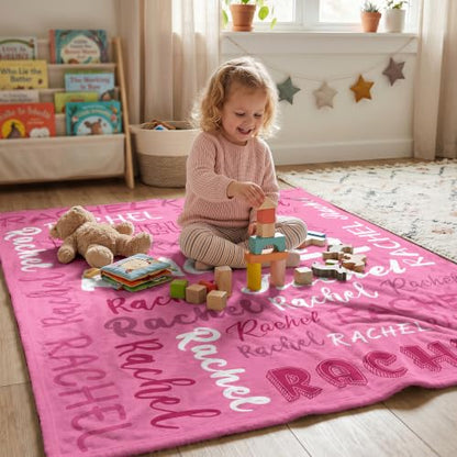 Personalized Blanket with Name, Custom Name Blanket Gifts for Kids Adults Boys Girls Teen, Soft Customized Fleece Flannel Throw for Bedroom Living Room, Birthday Christmas - color: Dark Pink