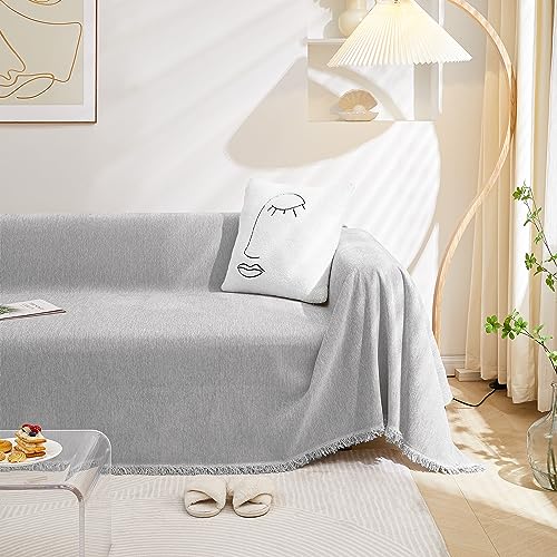 Couch Cover Small Sofa Covers Sofa Throw Cover for Couches Slipcover Reclining Sofa Washable Soft Chenille Blend Modern Decor Couch Protector for Living Room, 71" x 102", Light Grey - color: Tassels Edge-light Grey, size: 71"x 102"