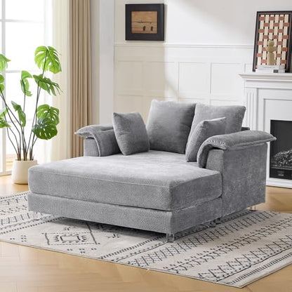 VINGLI Modern Floating Chaise Lounge Chair with Acrylic Legs, Upholstered Cushion Deep Seat Lounge Sofa with Iron-Wood KD Frame, Pillow Armrest, Accent Chair for Living Room, Play Room Apartment - color: Blue Grey, style: Modern