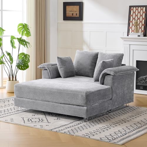VINGLI Modern Floating Chaise Lounge Chair with Acrylic Legs, Upholstered Cushion Deep Seat Lounge Sofa with Iron-Wood KD Frame, Pillow Armrest, Accent Chair for Living Room, Play Room Apartment - color: Blue Grey, style: Modern