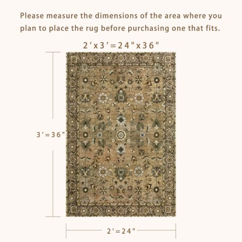 Tangsoo Brown 2x3 Washable Rugs for Entryway, Non Slip Small Area Rug | Farmhouse Accent Rug, Vintage Brown Indoor Door Rug Mat, Oriental Soft Low Pile Throw Rugs for Entrance Entry Kitchen Bedroom - color: Floral/Brown, size: 2' X 3' (Rectangular)