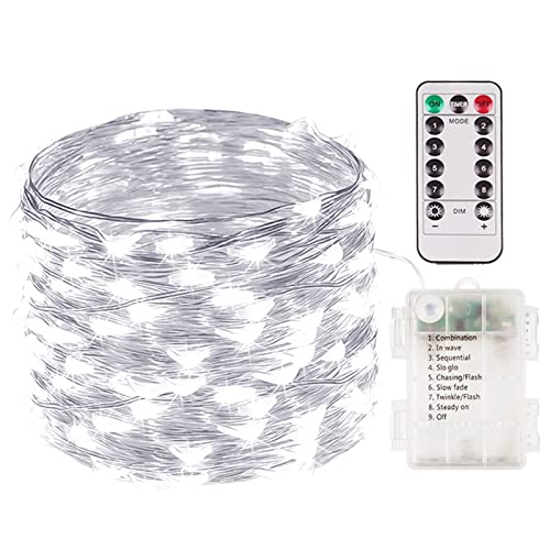 33FT 100 LED Fairy Lights Battery Operated with Remote and Timer Cool White | Remote Control, 8 Modes, Timer, Adjustable brightness, Waterproof Lights for Indoor Outdoor Classroom Christmas Decor - color: Cool White, size: 1 Pack