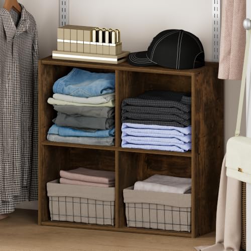 Furinno Reed 4-Cube Closet Organizers and Storage, Amber Pine | Closet Storage, Closet Organizer for Bedroom, Study Room, Hallway - color: Amber Pine, size: 4-Cube