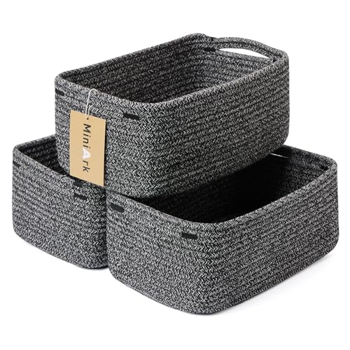 MiniArk Small Storage Baskets for Organizing | Closet Organizer Bins | Shelf Toy Basket | Woven Rope Baskets | Cube Decorative Box | Shallow Basket | 13x8.5x5.1” | 3 Packs Dark Gray - color: Dark Gray, size: 3pcs-L13xW8.5xH5.1"