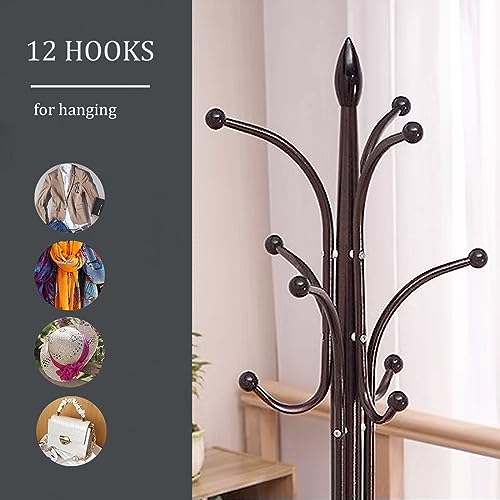Kertnic Freestanding Coat Rack Stand, Heavy Duty Metal Hall Tree with 12 Hooks, 70 Inch Tall Stable Coat Hanger with 14.6" Natural Marble Base, Entryway Organizer for Coats Bags Hats Purses (Bronze) - color: Bronze