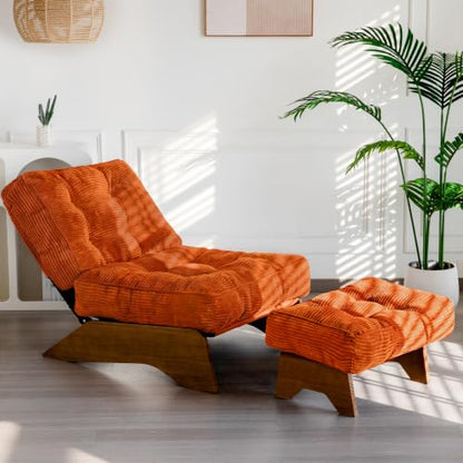 MAXYOYO Accent Chair with Ottoman, Lounge Chair with Adjustable Backrest | Tufted Living Room Chair Upholstered Lounge Chair with Footrest Set, Modern Chair for Reading Room, NEW Orange - color: New Orange