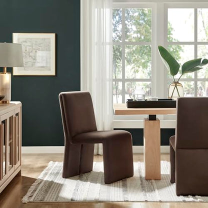 Modway Emory Upholstered Dining Side Chair in Chocolate - Single Armless Slipper Chair - Padded Performance Velvet Accent for Dining Room, Kitchen - color: Chocolate