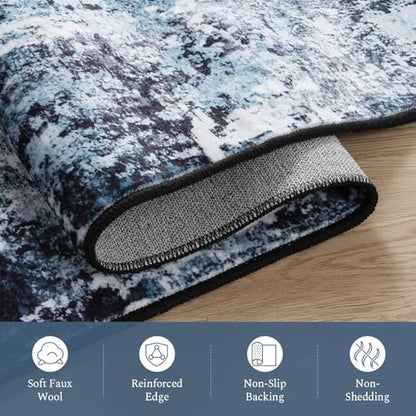 Rugflix 2x3 Entrance Rugs, Washable Navy Blue Dark Entry Small Rug | Stain-Resistant; Low Pile; Non-Slip; Modern Abstract; Black Small Carpet for Entryway Kitchen Bathroom Bedroom - color: 01-ocean Blue, size: 2' x 3' (Rectangular)