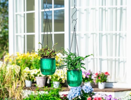 Josteve 4.5 Inch 2 Pcs Self Watering Hanging Planter Indoor Plant Pots Drainage Holes, Outdoor Small Hanging Planters Flower Pot Basket, Visible Water Level, Plant Hanger Home Decor, Gardening - color: Emerald, size: 2*4.5 inch
