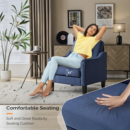 VINGLI Mid century Modern Accent Chair,Navy Blue Fabric Accent Chairs for Living Room Upholstered Armchair with Scooped Arms for Bedroom,Apartment,Studio,Office,Waiting Room - color: Navy Blue