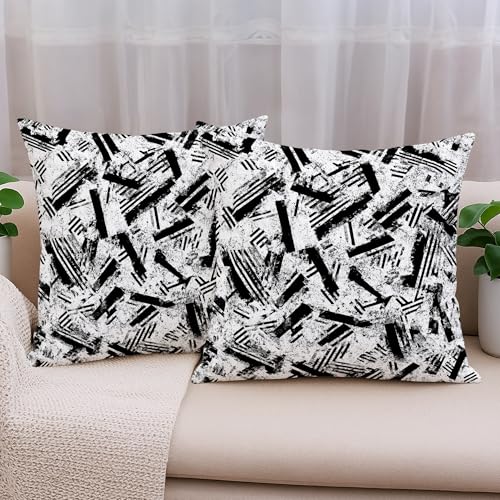 Stripes Throw Pillow Covers Set of 2, Modern Abstract Brush Patterns Texture None Black Soft Velvet Washable Cover Decorative Pillows for Home Living Room Bedroom Dorm Couch Decor 16x16 Inch - size: 16" x 16" (Pack of 2)