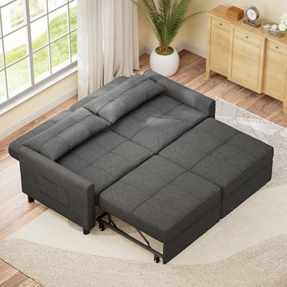 Aiho 54" Sleeper Sofa Bed, Pull-Out Couch, Dark Gray | Pull-out Sofa Bed with Adjustable Backrest and Side Pocket, Ideal for Apartments, Guest Rooms and Living Rooms - size: 2 Seater
