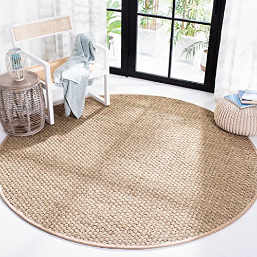 SAFAVIEH Area Rug 6' Round - Natural Fiber Collection - Natural & Beige, Seagrass, Basketweave Pattern with Border (NF114A) - color: Natural/Beige, size: 6' (Round)