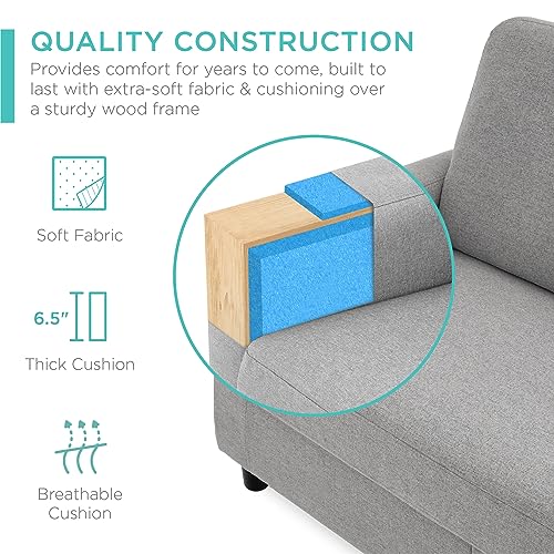 Best Choice Products Upholstered Sectional Sofa for Home, Apartment, Dorm, Bonus Room, Compact Spaces w/Chaise Lounge, 3-Seat, L-Shape Design, Reversible Ottoman Bench, 680lb Capacity - Light Gray - color: Linen - Light Gray