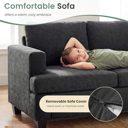 YOUDENOVA Sofa, 89" 3-Seater Deep Seat Sofa, Modern Comfy Couches for Living Room Apartment Lounge, Dark Grey Chenille - color: Dark Grey Chenille, size: 89" 3-Seater