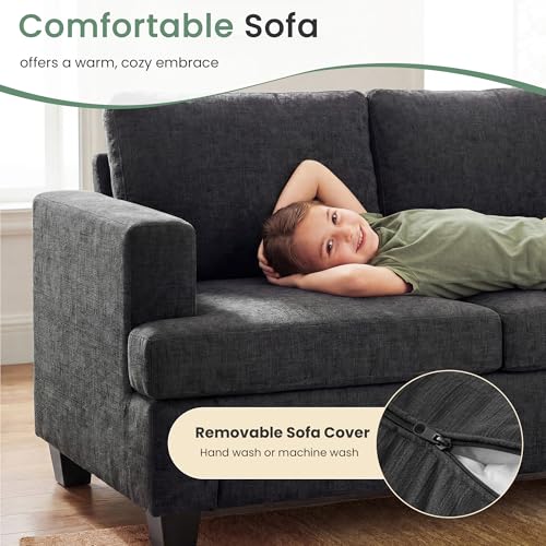 YOUDENOVA Sofa, 3 Piece Set Comfy Sofa, Loveseat & 2 3-Seater Couch with Deep Seats for Living Room, Modern Sleeper Couch, Dark Grey Chenille - color: Dark Grey Chenille, size: 3-Seater*2+Loveseat