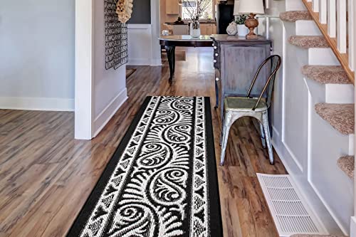Custom Size Southwestern Tribal Non-Slip Carpet Runner Rug for Long Narrow Hallways, Prevent Slippery Cold Floors, Mayan Black, 25'' x 3' Doormat Size - color: Mayan / Black, size: 2'1" x 3' (Rectangular)