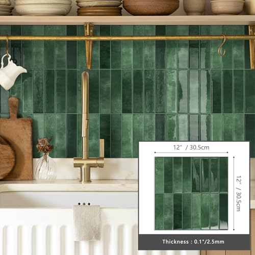 10 Sheets Upgraded Thicker Design Subway Tile Peel and Stick Backsplash | 12”×12”Self Adhesive Wall Tiles Stick on Back Splash for Kitchen,Bathroom,Camper(Forest Green) - color: Forest Green