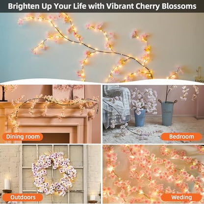 100 LED Cherry Blossom Lights, 5.9ft Fairy Lights for Bedroom, 8 Flashing Modes Cherry Blossom Branches, for Mantel, Wedding, Party and Christmas Decoration.