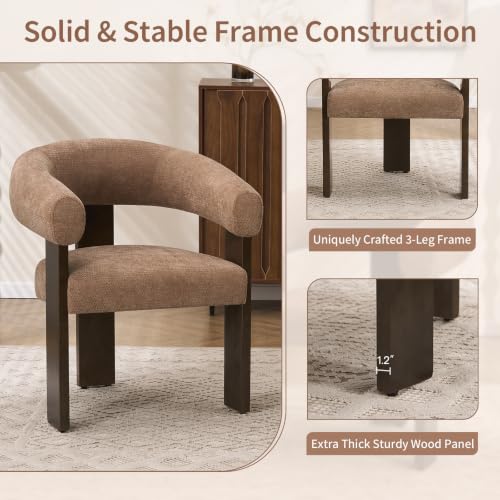 Modern Accent Chair, Barrel Armchair, U-Shaped Backrest, Brown | Barrel Accent Chair, Upholstered Arm Chair, Ergonomic Curved Back, Soft Chenille, Solid Wood Legs, Living Room, Bedroom - color: Brown