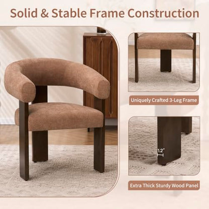 Modern Accent Chair, Barrel Armchair, U-Shaped Backrest, Brown | Barrel Accent Chair, Upholstered Arm Chair, Ergonomic Curved Back, Soft Chenille, Solid Wood Legs, Living Room, Bedroom - color: Brown