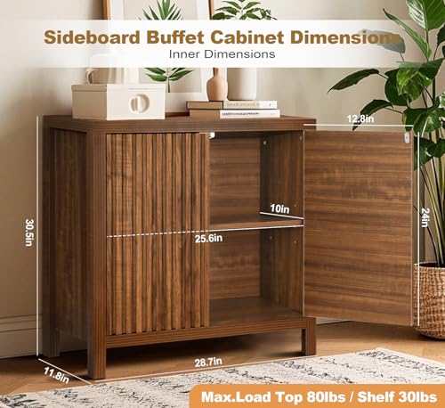 ZYBT Fluted Sideboard Buffet Cabinet, Mid Century Modern Accent Cabinet with 2 Doors and Adjustable Shelf, Storage Cupboard Credenza Console Table for Living Kitchen Dining Room Hallway - style: 2Door