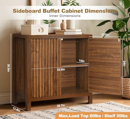 ZYBT Fluted Sideboard Buffet Cabinet, Mid Century Modern Accent Cabinet with 2 Doors and Adjustable Shelf, Storage Cupboard Credenza Console Table for Living Kitchen Dining Room Hallway - style: 2Door