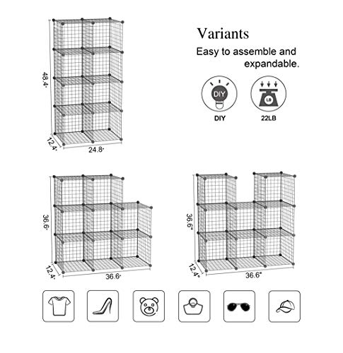 C&AHOME Wire Cube Storage, 8-Cube Organizer Metal C Grids Storage, Storage Bins Shelving, Modular Book Shelf, DIY Closet Cabinet Ideal for Living Room, Home, Office 24.8" L x 12.4" W x 48.4" H Black | Storage Bins Shelving, Modular Shelves, DIY Closet Cab