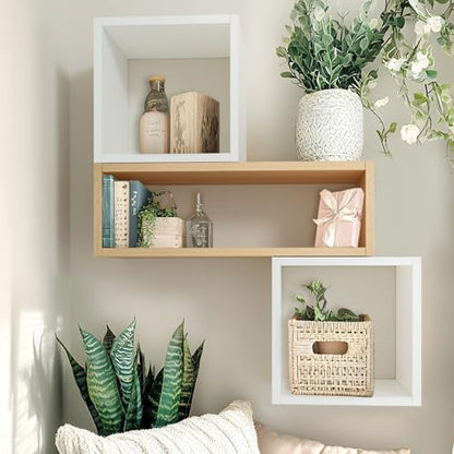Cube Shelves Set2, White Display Shelves Wall Mount 7.75" D x 12.5" W x 12.5" H, (White, Square 2 Cubes) - color: White, size: Square-Set2