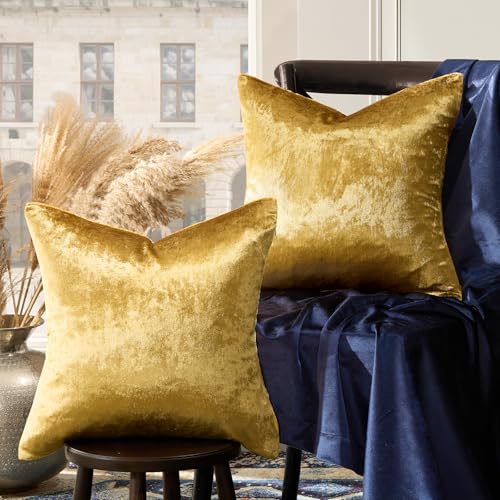 GIGIZAZA Gold Velvet Pillow Covers 16x16 Decorative Pillows Pack of 2 | Throw Pillows for Couch Sofa,300gsm Soft Textured Fabric,Modern Square Accent Pillowcases,Luxury Cushion Covers - color: Gold, size: 16" x 16" (Pack of 2)