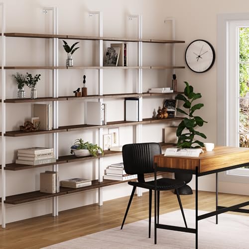 Nathan James Theo 6-Shelf Tall Bookcase, Wall Mount Bookshelf with Natural Wood Finish and Industrial Metal Frame, Rustic Oak/White, Set of 4 - color: Oak/Matte White, size: Set of 4