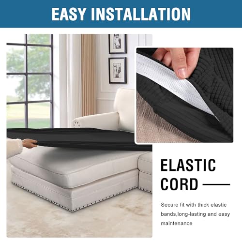 H.VERSAILTEX Super Stretch Individual Chaise Cover Sectional Couch Covers for L Shaped Sofa Both Left/Right Featuring Thick Jacquard Textured Twill Fabric (1 Piece Chaise Cover, Black) - color: Black, size: Chaise Cover