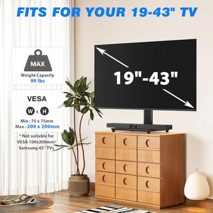 Rfiver Universal Swivel Tabletop TV Stand for Flat Screens 23-43 Inch | Heavy Duty Center Pedestal Stand Replacement with Black Tempered Glass Base & Height Adjustable Mount for 24 32 43 Inch - size: 19-43 inch