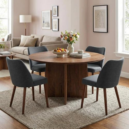 GarveeHome Wooden Dining Chair Set of 4 Upholstered Fabric Dining Chair | Modern Kitchen Chairs with Curved Backrest Leveling Feet for Dining Room, Living Room, , No tool assembly, No Wobble - color: Dark Grey