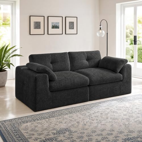 Homkdom 80.5" Loveseat Sofa, Modular Sectional Sofa, Comfy Cloud Couch Sectional Sofa Chenille Fabric Deep Seat Sofa for Small Living Room, Apartment, Studio, Office, Black - color: Black, size: Loveseat