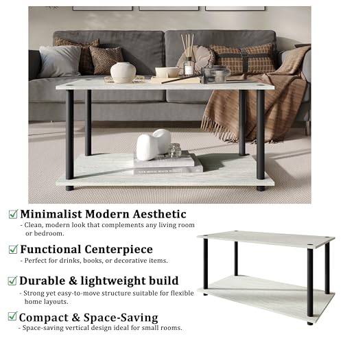 Coffee Table with Open Storage Shelf, Modern Design, Light Grey - color: Light Grey