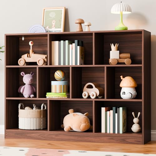 Brown Bookshelf, 3-Tier Open Shelf Bookcase, 10 Cube Storage Organizer with Anti-Tilt Device for Bedroom, Living Room, 55.11" W x 11.61“D x 40.94“H - color: Brown, size: 55.11"W x 40.94"H