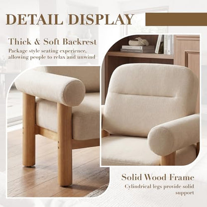 HNY 1-Pack Mid-Century Chenille Barrel Chair, Khaki | Comfy Round Upholstered Armchair, Solid Wood Frame With Open Back, Lounge Side Club Chair for Living Room, Bedroom, Office - color: Khaki, size: 1