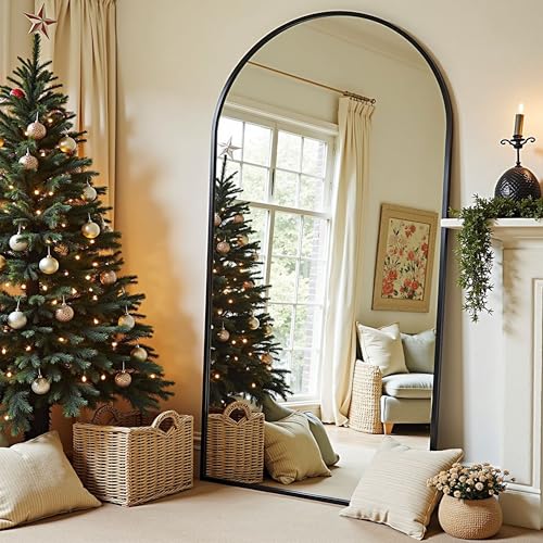 78''x38'' Oversized Full Length Mirrors, Arched Floor Mirror with Stand, Full Body Large Standing Mirror/Leaning/Hanging Wall Mounted for Living Room, Bedroom, Black - color: Black, size: 78"L x 38"W